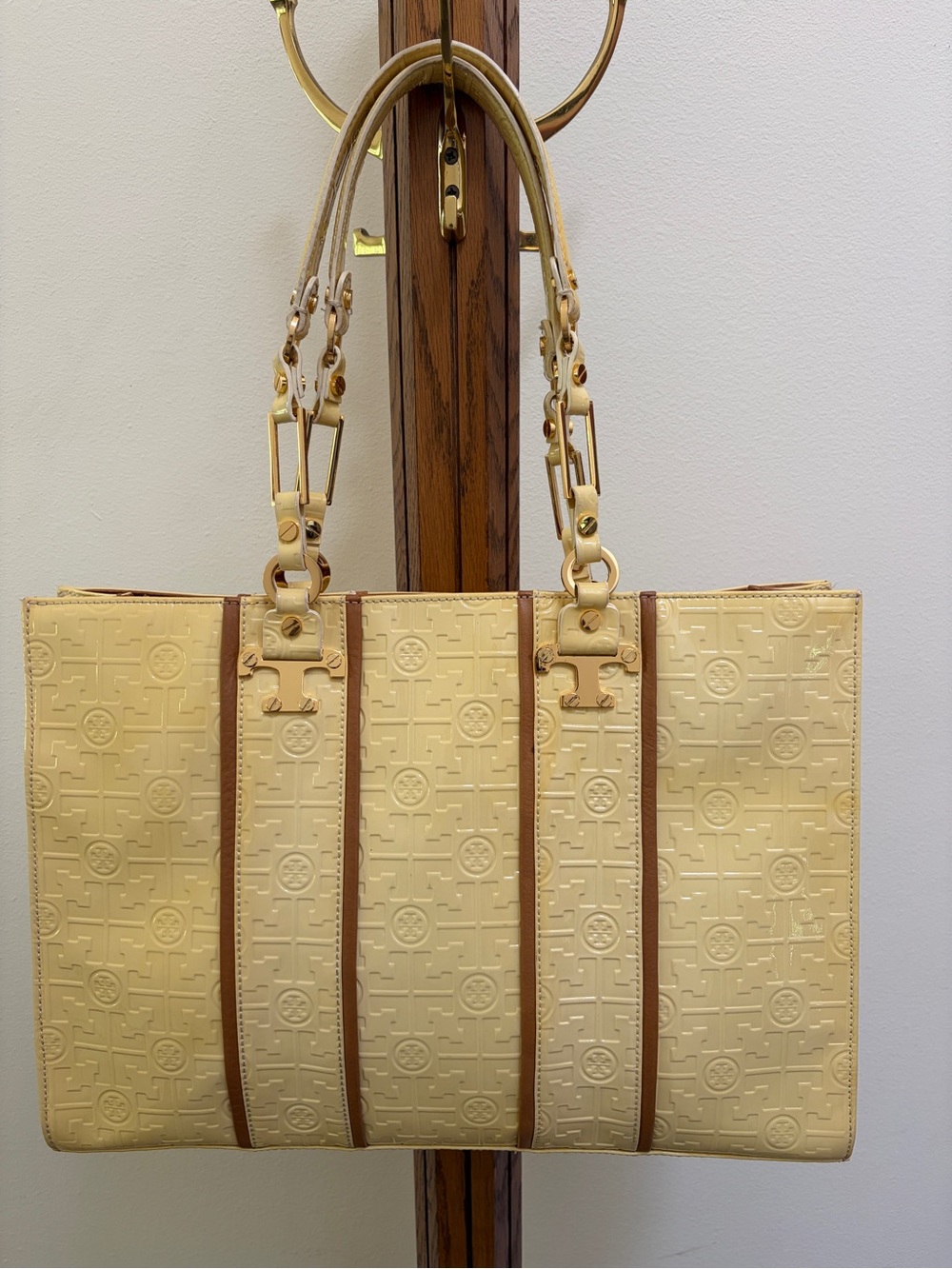Tory Burch Cream Tote with Tan Trim and Gold Hardware
